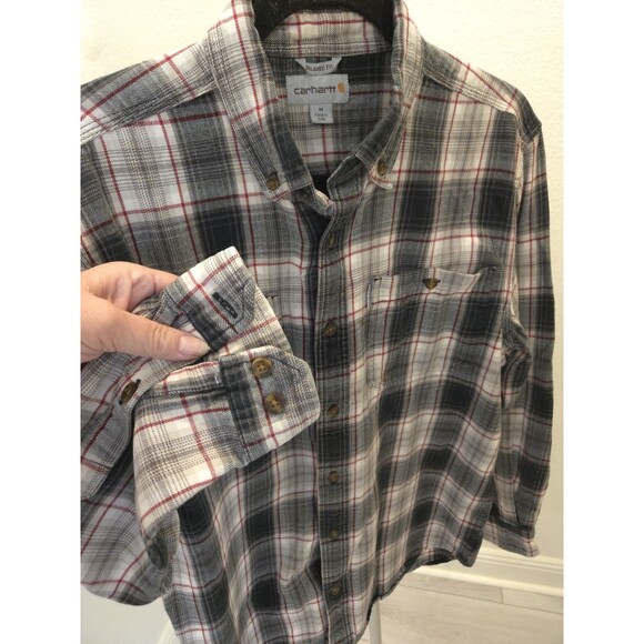 Carhartt M Relaxed Fit Flannel Pockets Shirt Red Black White Plaid Button Up - Picture 3 of 9
